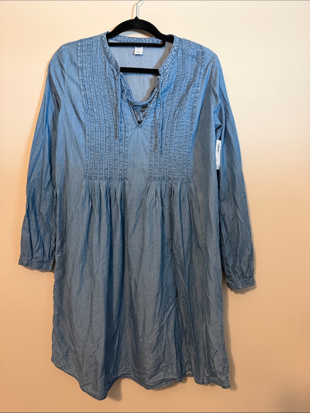 Old Navy Chambray Pintuck Tunic Dress in Light Blue lyocell Demin look NWT